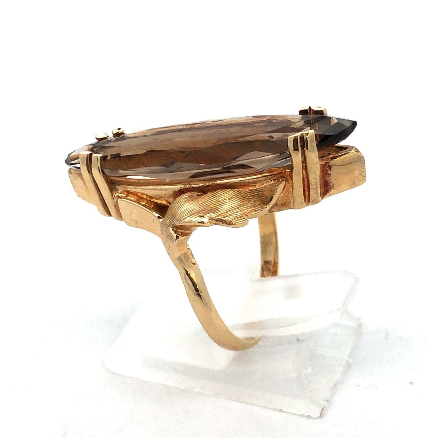 Vintage 14K Yellow Gold Marquise Quartz Statement Finger Cocktail Ring