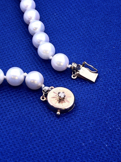 Designer 14K Yellow Gold Round White Pearl Beaded Diamond Bracelet