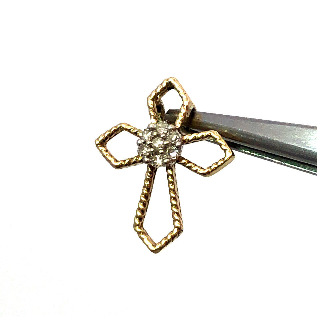 Designer SD 10K Yellow Gold Round Diamond Cluster Cross Religious Pendant