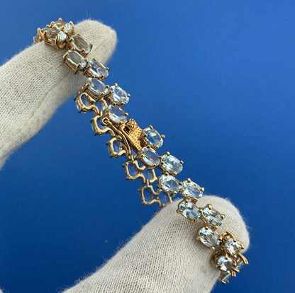 Designer 925 Sterling Silver Blue Topaz Double Row December Tennis Bracelet