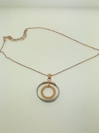 Dyadema Italy Sterling Silver Rose Wash Two Toned Life Infinity Circle Necklace