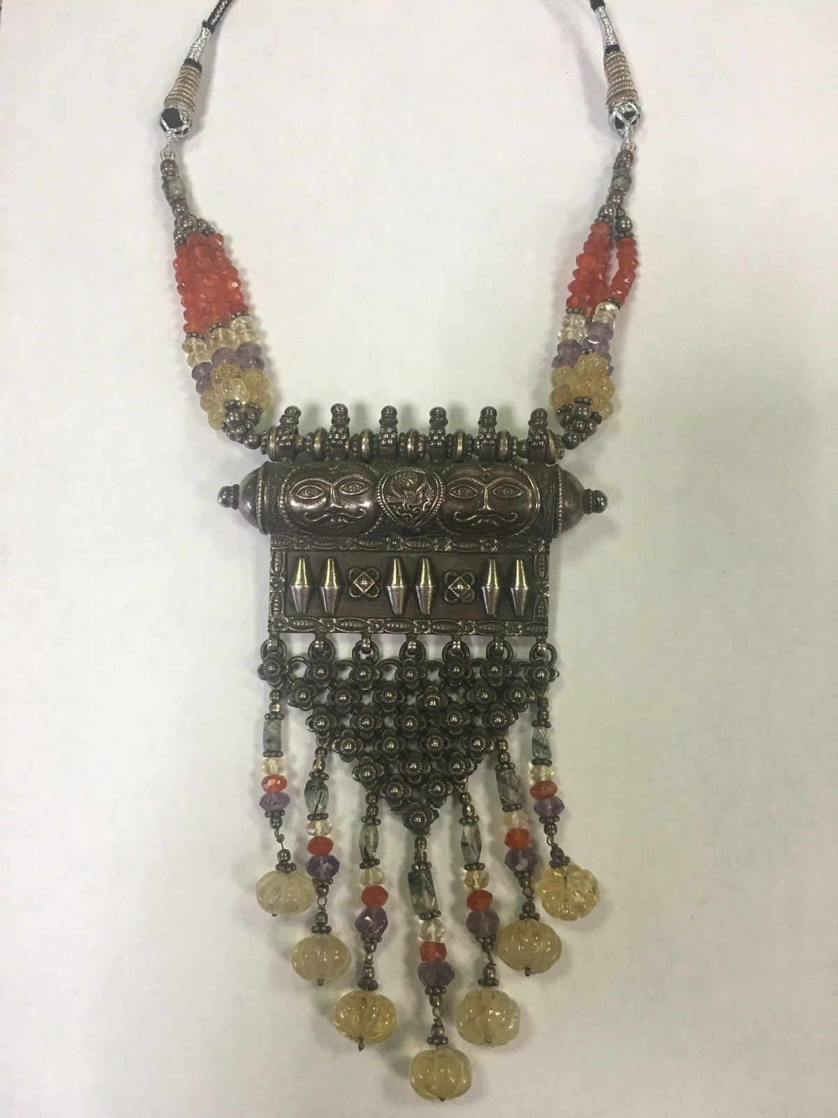 One-of-a-Kind Statement Necklace 800 Silver Bead Detail with Adjustable Rope