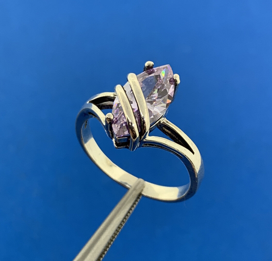 Designer 925 Sterling Silver Purple Marquise Cubic Zirconia CZ Modernist Ring