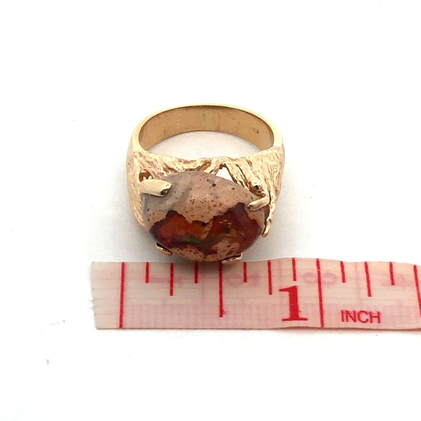 Designer Vintage 14K Yellow Gold Oval Mexican Opal Cabochon Statement Ring