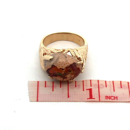 Designer Vintage 14K Yellow Gold Oval Mexican Opal Cabochon Statement Ring