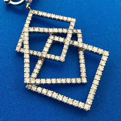 Statement Modernist 18k White Gold Geometric Diamond Linked Square Drop Earrings