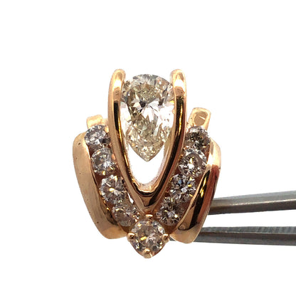 Designer 14K Yellow Gold Pear Diamond Round Diamond Accented Statement Pendant