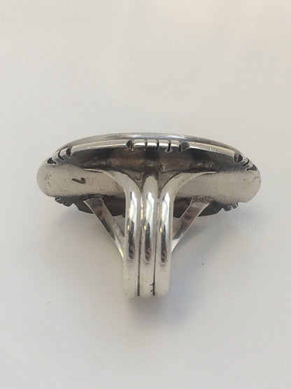 Navajo James Shay JS Sterling Silver 925 Oval Fire Opal Inlay Statement Ring