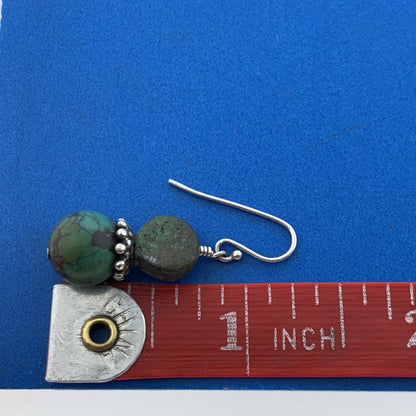 Vintage 925 Sterling Silver Green Turquoise Drop Dangle Earrings