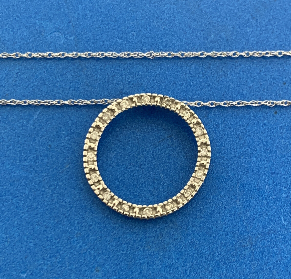 Designer 10K White Gold Diamond Infinity Eternity Circle Anniversary Necklace