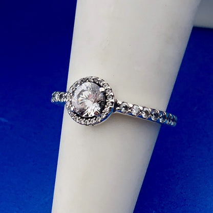 Authentic Pandora 925 Sterling Silver Cubic Zirconia CZ Round Sparkle Halo Ring