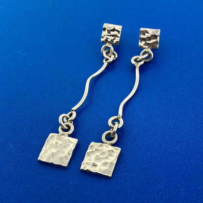 Stunning Sterling Silver 925 Textured Square Mexico Dangle Earrings