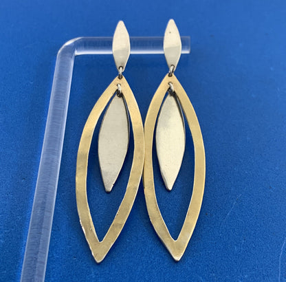Modernist Vermeil Two-Toned 925 Sterling Silver Cut-out Dangle Earrings