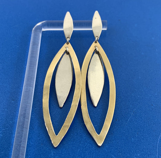 Modernist Vermeil Two-Toned 925 Sterling Silver Cut-out Dangle Earrings