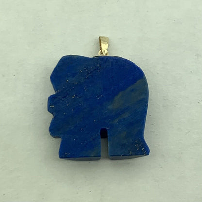 Designer 14K Yellow Gold Lapis Lazuli Chinese Character Elephant Pendant