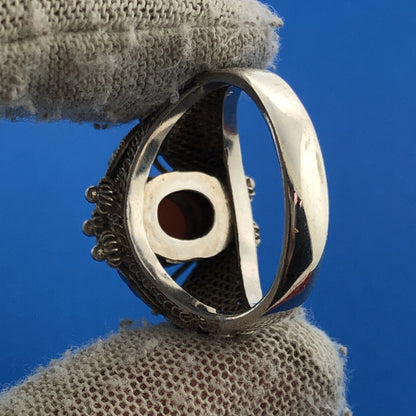 BJ China Sterling Silver 925 Pink Coral Cloisonne Statement Ring