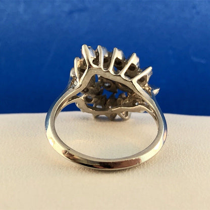 Art Deco 14K White Gold Diamond Free Form Heart Cluster Engagement Cocktail Ring