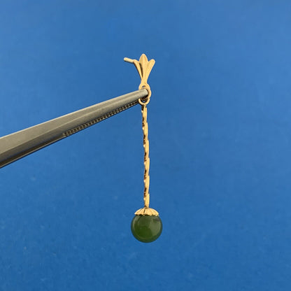 Vintage 14K Yellow Gold Jade Jadeite Ball Bead Dangle Drop Stud Earrings