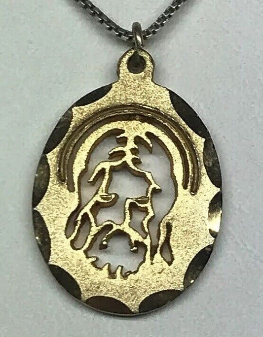 1982 Jeweled Cross Gold Toned Polished Florentine Jesus Face Cutout Disc Pendant