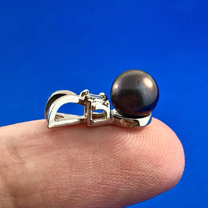 Designer 14K White Gold Black Pearl Diamond Charm Pendant