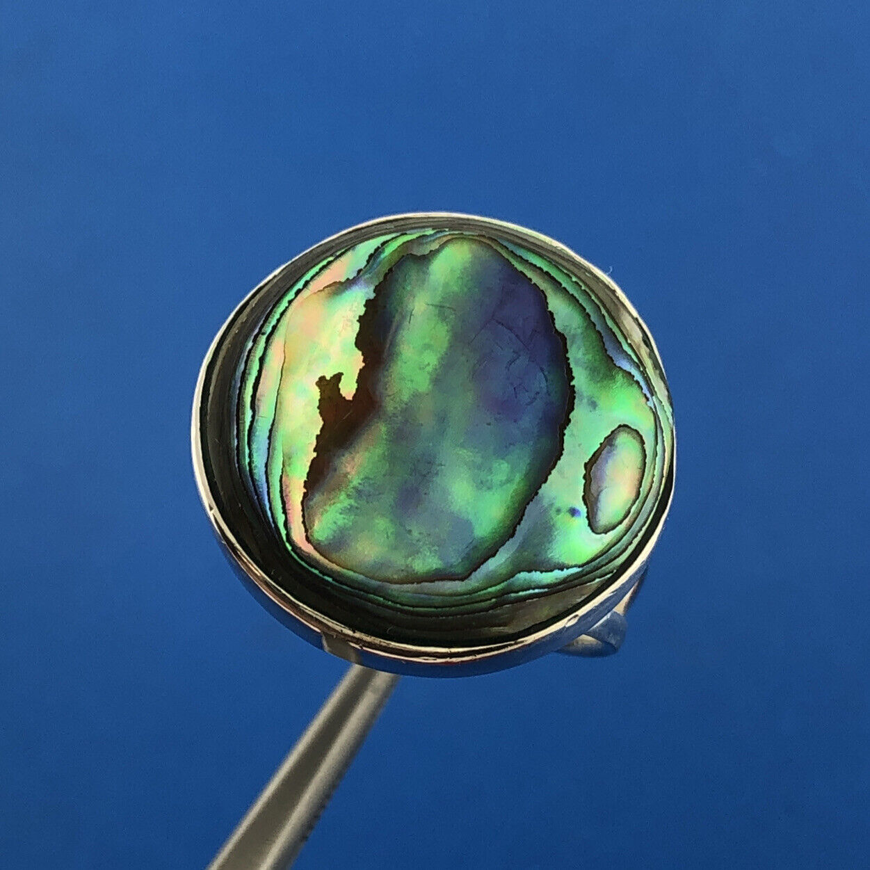 Modernist 925 Sterling Silver Round Abalone Statement Cocktail Ring