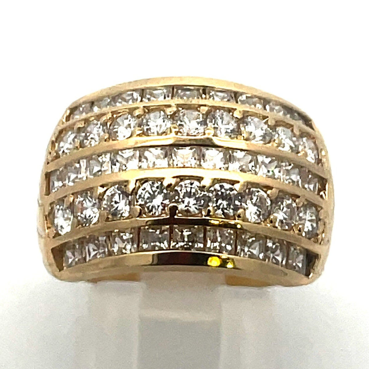 Designer 14K Yellow Gold Cubic Zirconia CZ Five Row Statement Band Ring