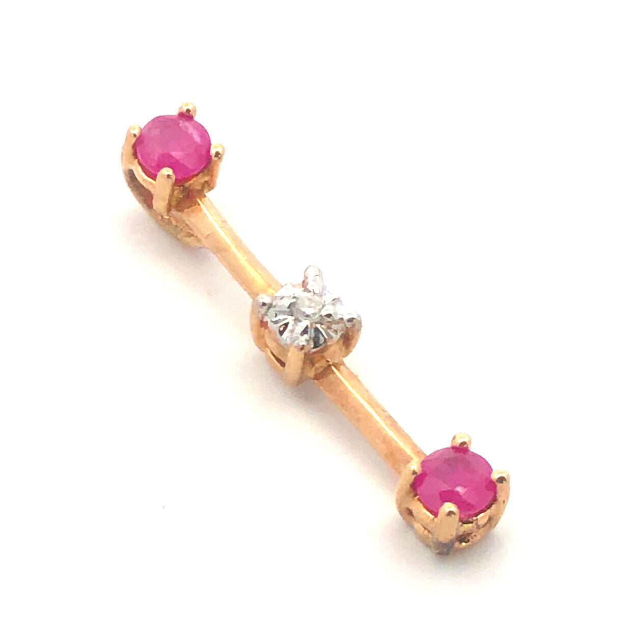 Gorgeous 14k Yellow Gold Round Pink Ruby Diamond Pendant