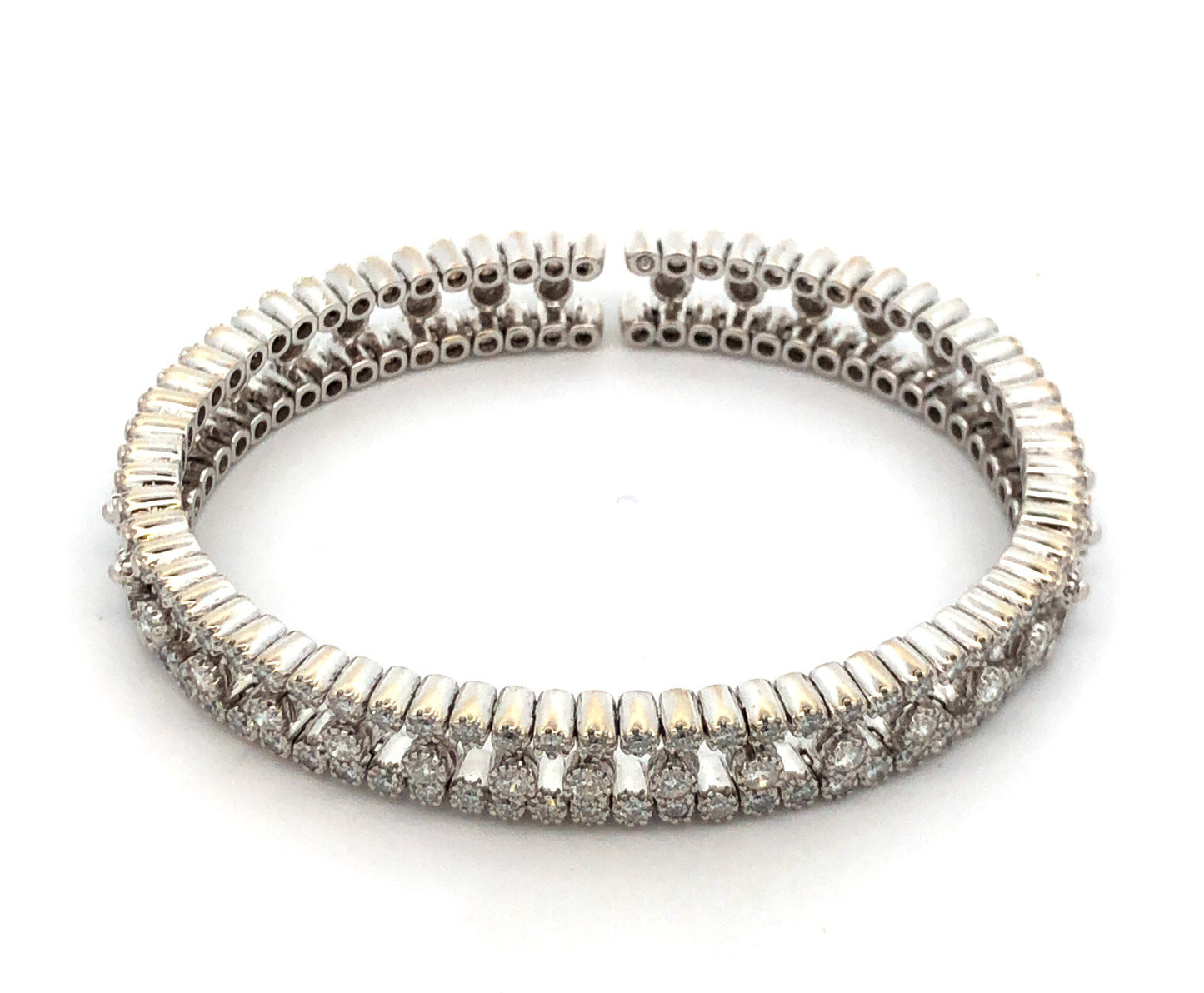 14K White Gold Round Diamond Stackable Statement Cuff Bracelet