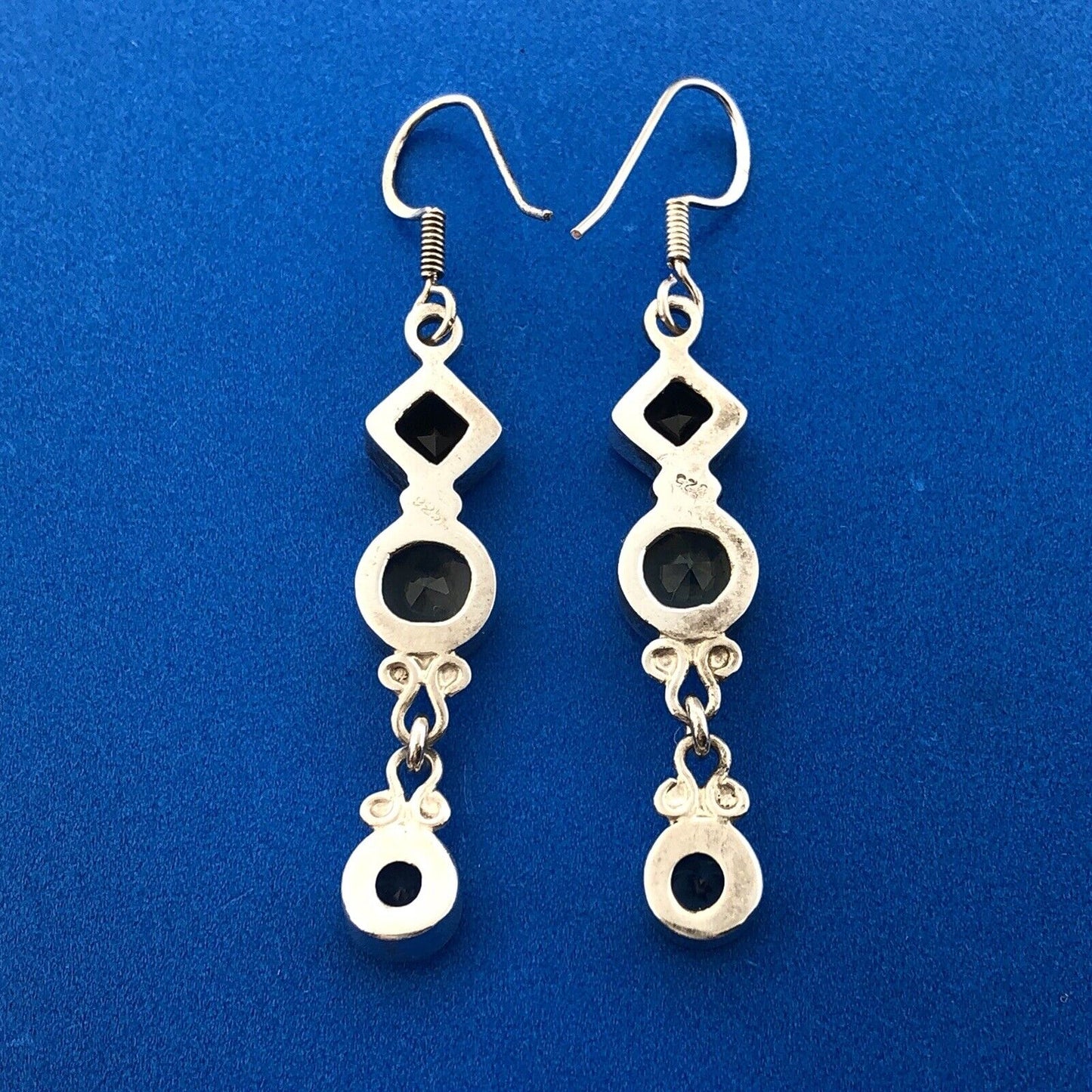 Retro 925 Sterling Silver Citrine Blue Topaz Smokey Quartz Drop Dangle Earrings