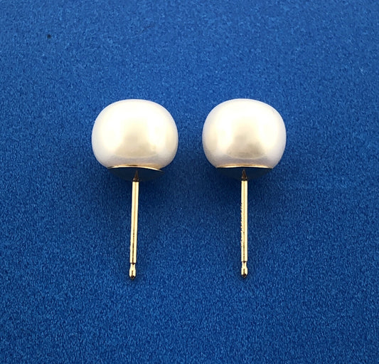 Beautiful Bride 14K Yellow Gold White Pearl Statement Stud Earrings