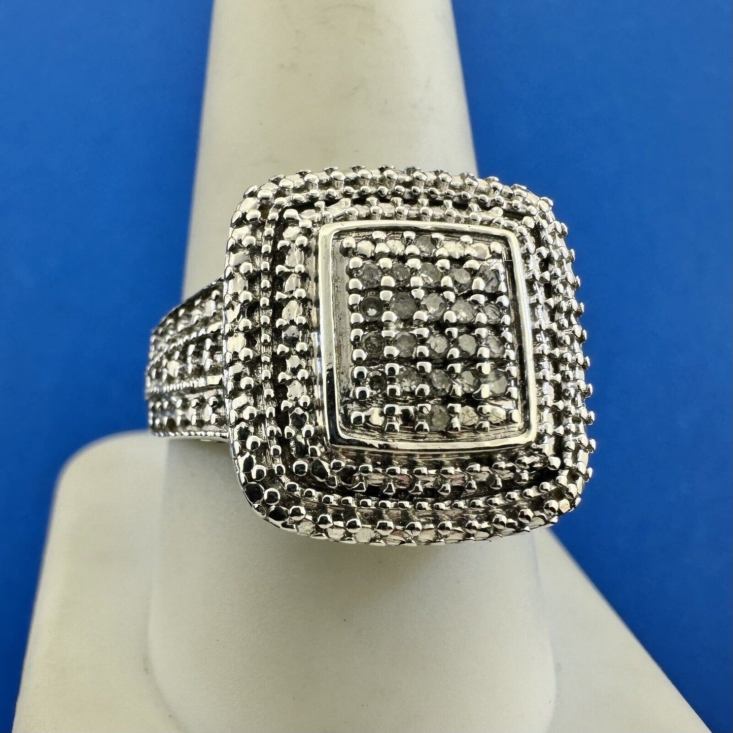 Designer HN 925 Sterling Silver Mens Square Diamond Cluster Statement Ring