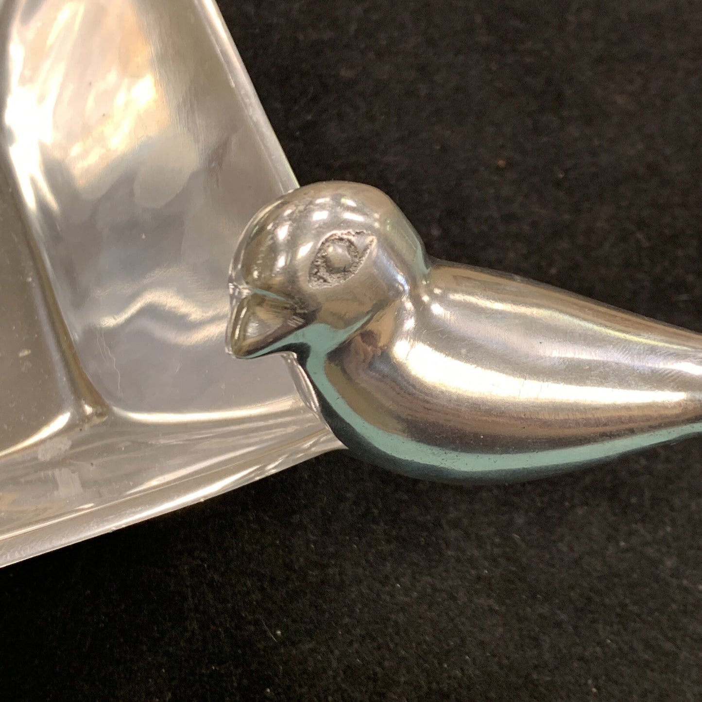 Aluminum High Polished Bird Perched On Lip Birdbath Square Serving Bowl Dish