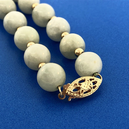 Designer 14K Yellow Gold Jade Jadeite Bead Ball Filigree Clasp Necklace