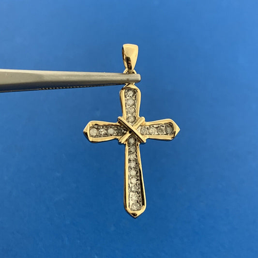 14K Yellow Gold Diamond Religious Communion Bridal Easter Cross Pendant