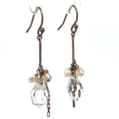 Designer 925 Sterling Silver Crystal Pearl Chain Cluster Dangle Hook Earrings