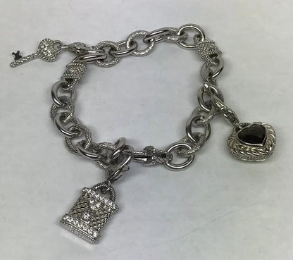 Judith Ripka Sterling Silver 925 Topaz Diamonique CZ Heart Key Lock Bracelet