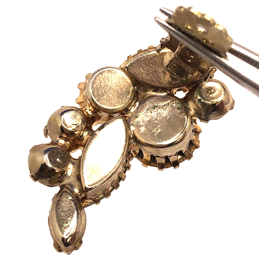 Mid Century Aurora Borealis Rhinestone Faux Pearl Statement Brooch & Earrings