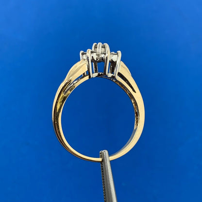 14K Yellow Gold Diamond Flower Floral Cluster Cocktail Ring