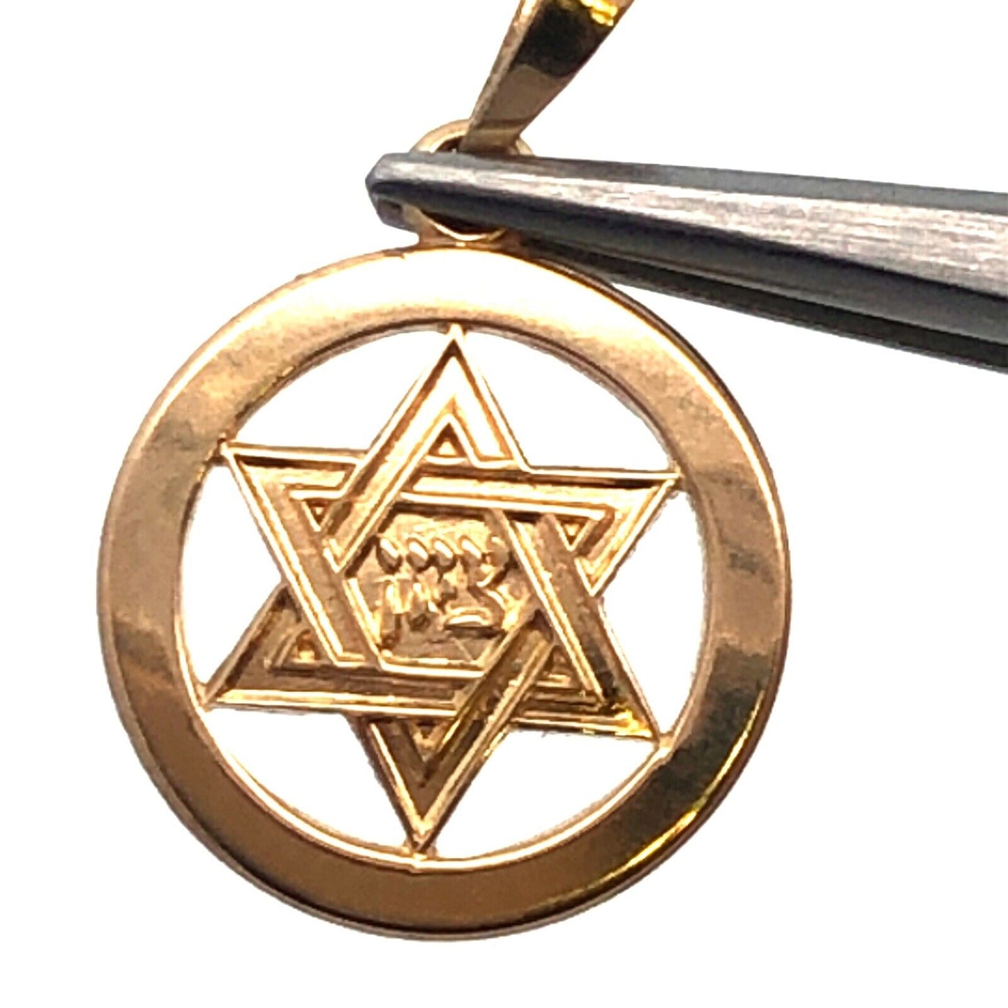 Designer 14K Yellow Gold Cutout 6-Point Star of David Hebrew Round Pendant