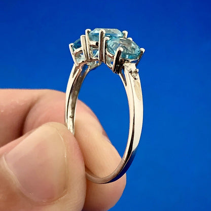 Designer 10K White Gold Blue Topaz Diamond Engagement Birthstone Cocktail Ring