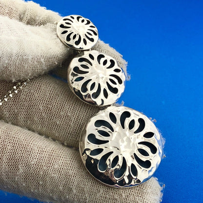 Designer ATI Sterling Silver 925 Floral Openwork Round Beaded Chain 18" Necklace