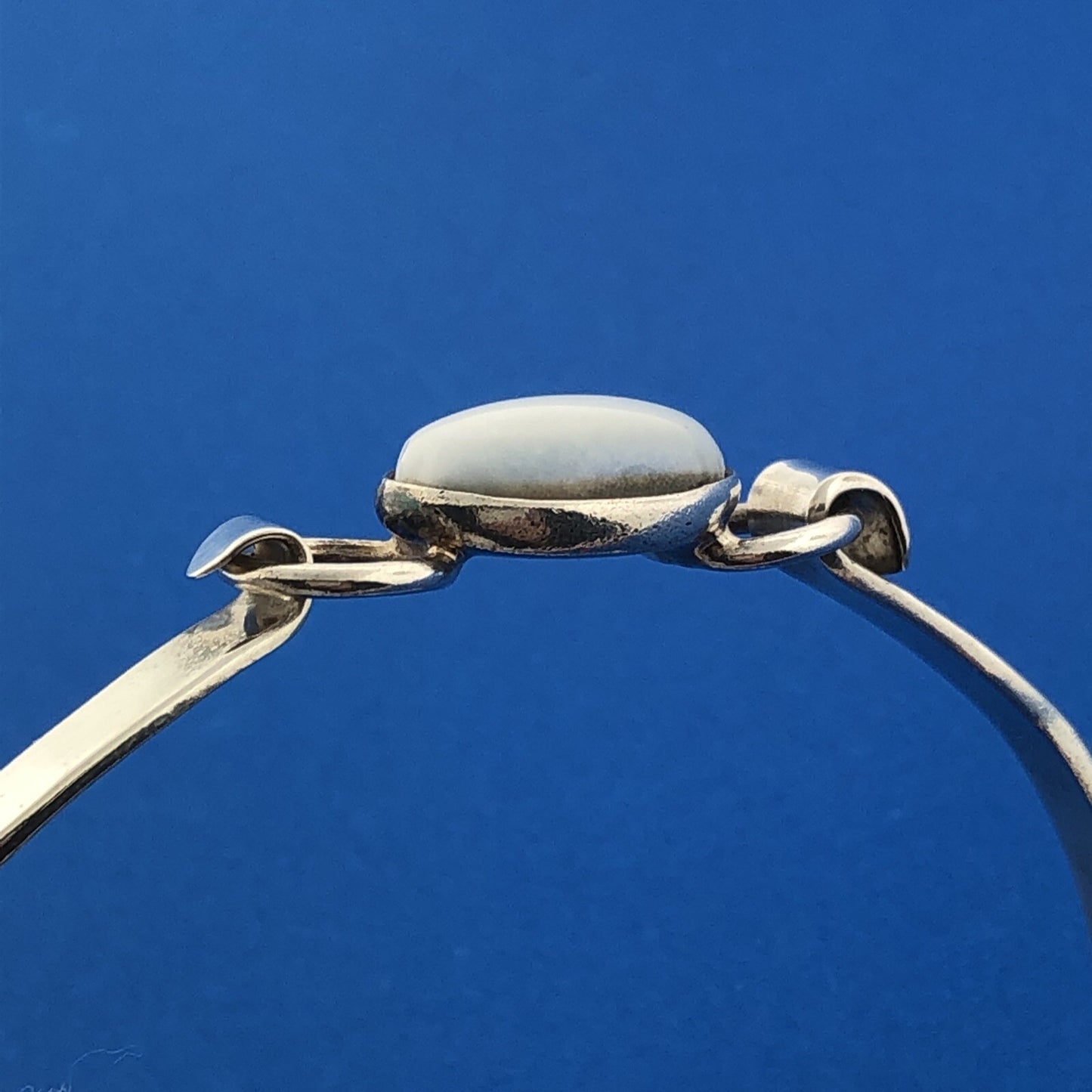 Vintage Mexico Sterling Silver 925 White/Grey Tigers Eye Bangle Bracelet