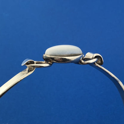 Vintage Mexico Sterling Silver 925 White/Grey Tigers Eye Bangle Bracelet