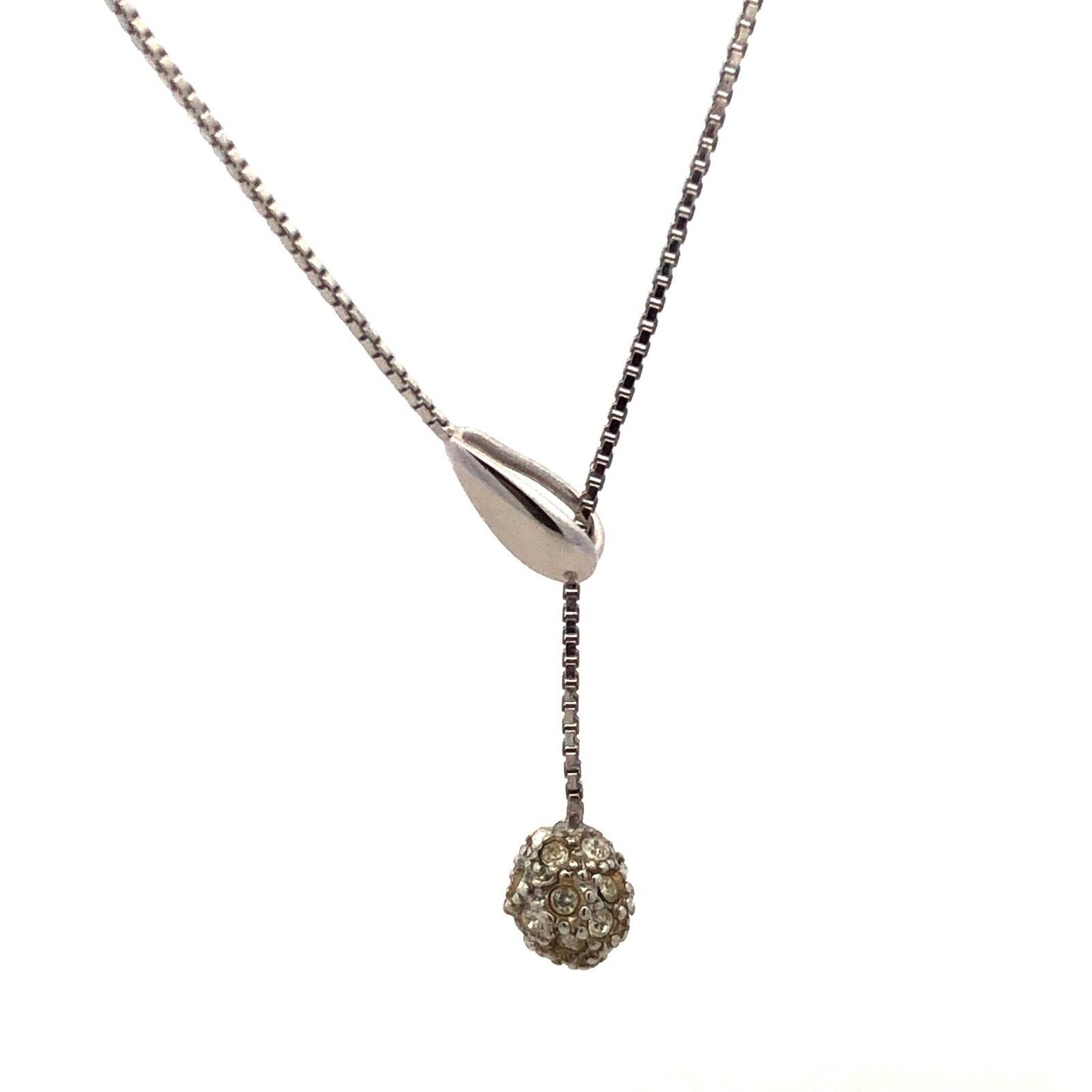 Designer Italy 925 Sterling Silver Cubic Zirconia Ball Charm Lariat Necklace