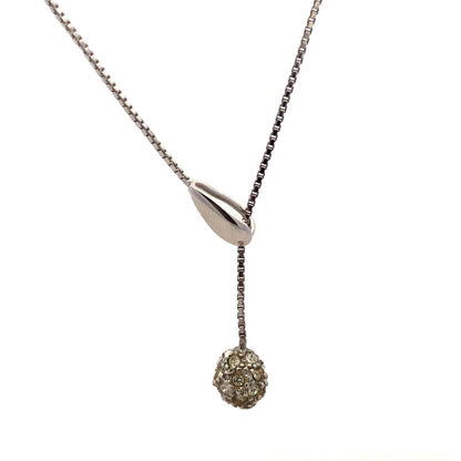 Designer Italy 925 Sterling Silver Cubic Zirconia Ball Charm Lariat Necklace