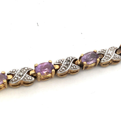 925 Sterling Silver Vermeil Designer Amethyst Diamond XO Tennis Bracelet