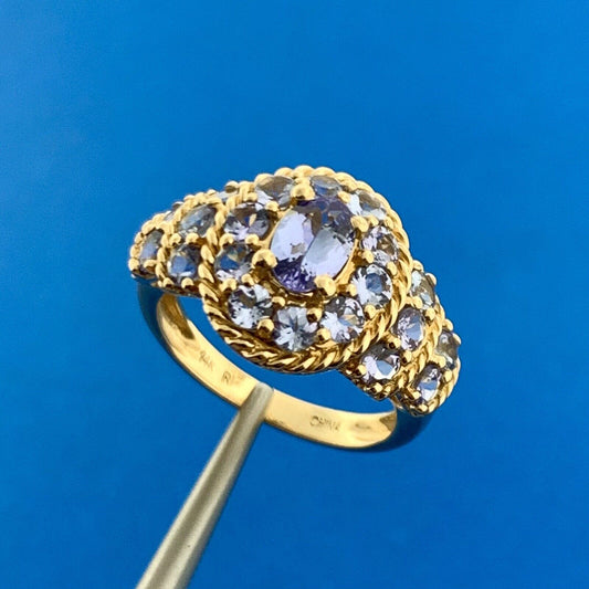 Designer 14K Yellow Gold Tanzanite Cluster December Anniversary Ring