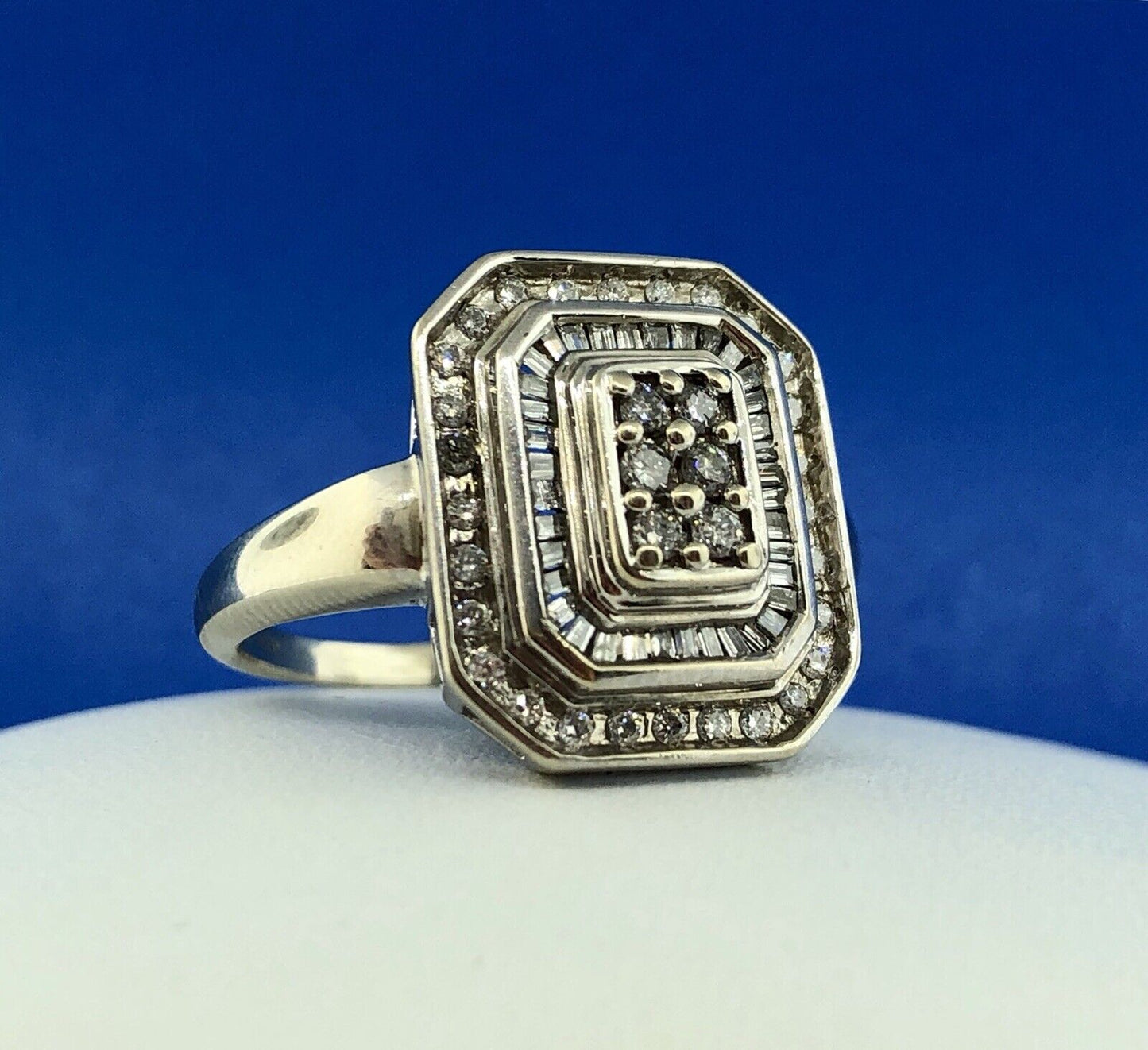 Art Deco Art Nouveau 10K White Gold Diamond 3 Tiered Domed Cocktail Ring