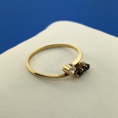 14K Yellow Gold Sapphire Diamond Modernist Bypass September Sweetheart Wire Ring
