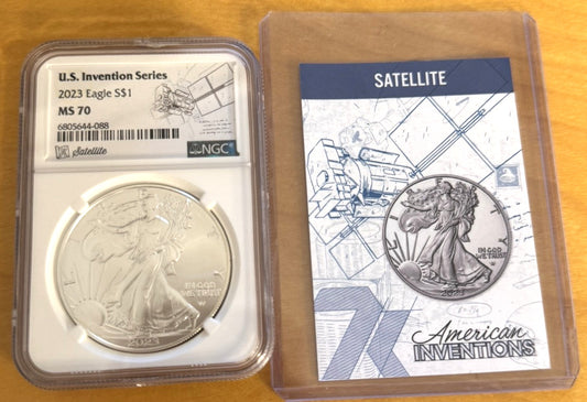 2023 American Silver Eagle U.S. Invention Series Satellite 1 Oz NGC MS70